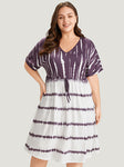 Tie Dye Batwing Sleeve Pocket Knot Front Dress