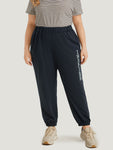 Letter Print Contrast Pocket Elastic Waist Sweatpants