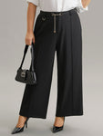 Static free Elastic Waist Chain Belted Pleated Pants