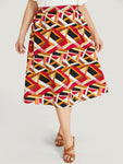 Geometric Contrast Pocket Flutter Skirt