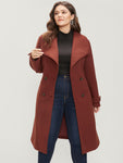 Solid Lapel Collar Double Breasted Belted Split Back Coat