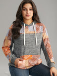 Boho Print Contrast Heather Hooded Sweatshirt