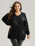 V Neck Plain Star Luxe Pullover