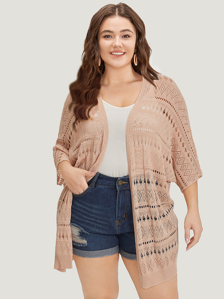 

Plain Geometric Eyelet Batwing Sleeve Open Front Cardigan BloomChic, Apricot