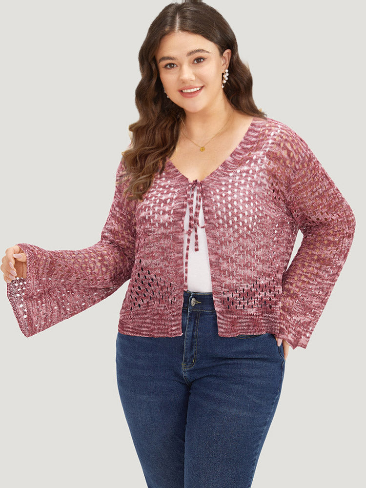 

Cardigans | Geometric Eyelet Bell Sleeve Ties Front Cardigan | BloomChic, Maroon