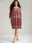 Geometric Print Raglan Sleeves Dress