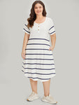 Striped Button Through Pocket Raglan Sleeve Dress