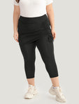 Plain Drawstring Gathered Paperbag Waist Leggings