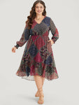 General Print Shirred Flutter Sleeves Dress