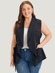 Anti wrinkle Plain Pocket Drawstring Lapel Collar Vest