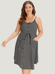 Spaghetti Strap Striped Print Pocketed Dress