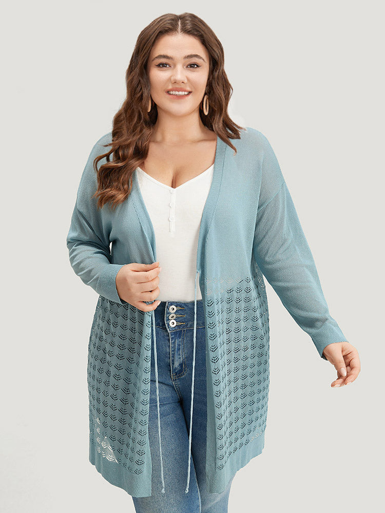 

Plus Size Cardigans | Solid Ties Front Geo Eyelet Cardigan | BloomChic, Mint