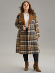 Plaid Belted Contrast Lapel Collar Trench Coat