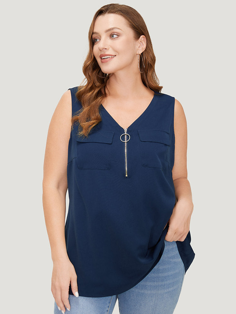 

Plus Size Women Dailywear Plain Zipper Sleeveless Sleeveless V-neck Casual Tank Tops Camis BloomChic, Indigo