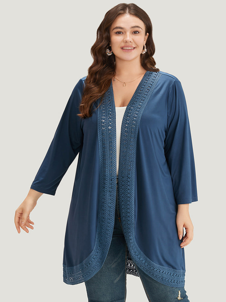 

Plus Size Cover Ups/Kimonos | Supersoft Essentials Plain Lace Patchwork Open Front Kimono | BloomChic, Dark blue