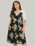 Raglan Sleeves Floral Print Pocketed Dress by Bloomchic Limited