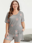 Star Print Crew Neck Short Sleeve Sleep Top