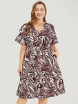 Frill Trim Pocketed Animal Zebra Print Dress With Ruffles