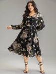 Pocketed Mesh Floral Print Chiffon Dress