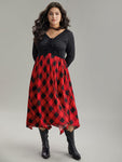 Plaid Print Ruched Drawstring Dress