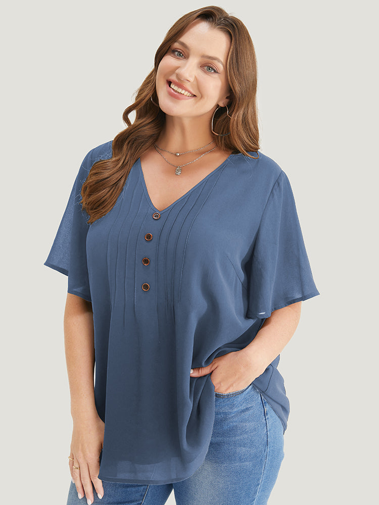 

Plus Size Women Workwear Plain Plain Ruffle Sleeve Short Sleeve V Neck Workleisure Blouses BloomChic, Stone