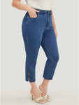 Very Stretchy Medium Wash Patched Detail Cut Out Jeans