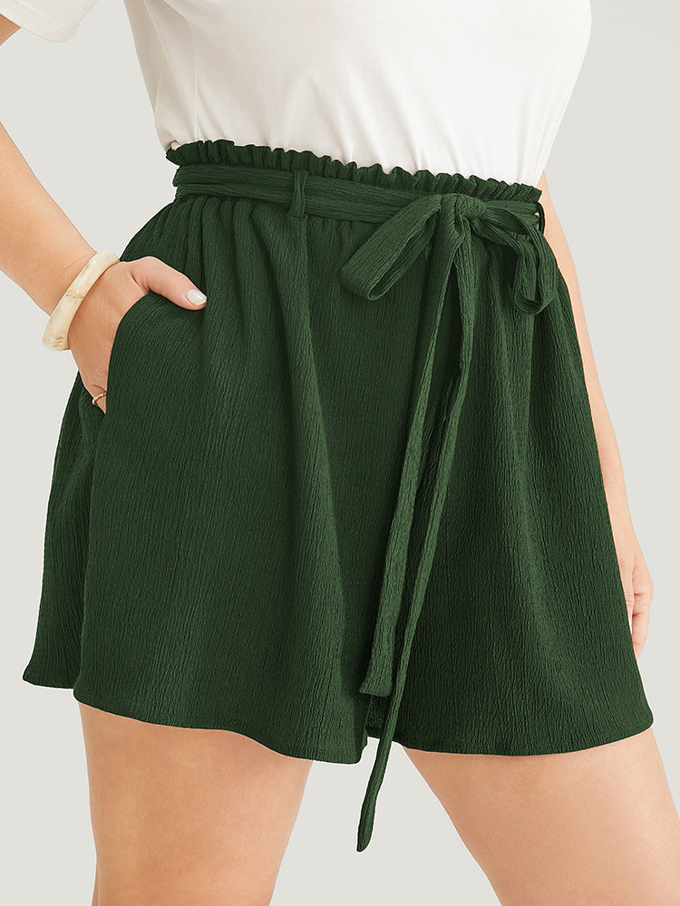 

Plus Size Women Dailywear Plain Belted High Rise Pocket Belt Casual Shorts BloomChic, Army green