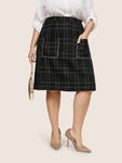 Plaid Patched Pocket Stitch Skirt