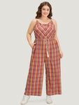 Plaid Print Spaghetti Strap Pocketed Jumpsuit