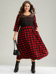 Plaid Print Mesh Cutout Dress