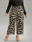 Leopard Elastic Waist Ties Wide Leg Pants