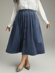 Plain Textured Button Detail Pocket Skirt