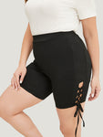 Solid Cut Out Lace Up Shorts