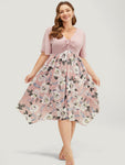 Floral Print Pocketed Drawstring Ruched Dress With Ruffles