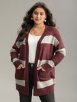 Colorblock Patched Pocket Open Front Cardigan