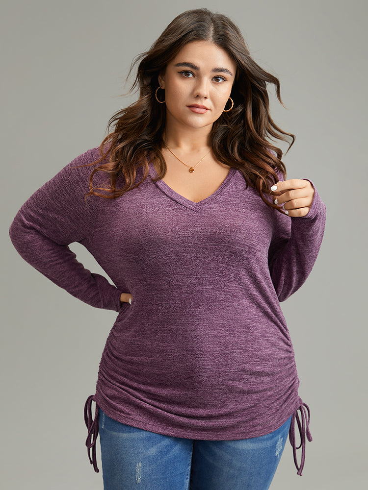 

Plus Size Women Dailywear Plain Heather Regular Sleeve Long Sleeve V-neck Casual T-shirts BloomChic, Purple