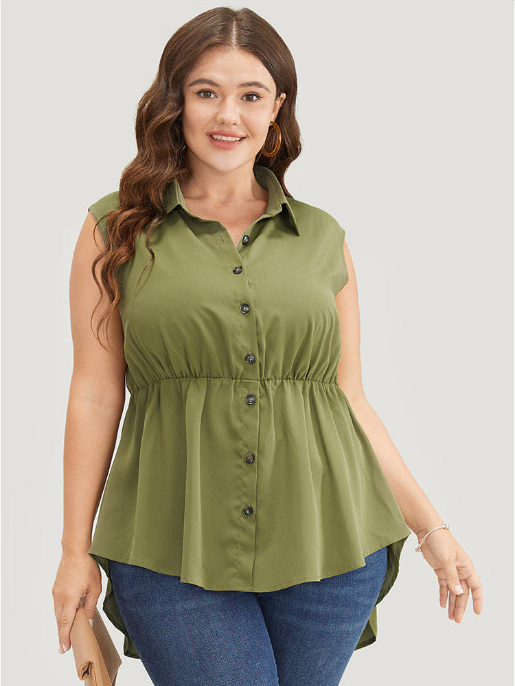 

Plus Size Women Dailywear Plain Asymmetrical Sleeveless Sleeveless Shirt Collar Elegance Tank Tops Camis BloomChic, Army green