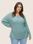 Cotton Blended Cable Knit Raglan Sleeve Pullover