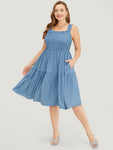 Spaghetti Strap Tiered Pocketed Shirred Dress With Ruffles