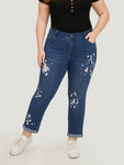 Paint Splatter Roll Distressed Medium Wash Jeans