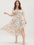 Floral Surplice Neck Pocket Flutter Split Hem Dress