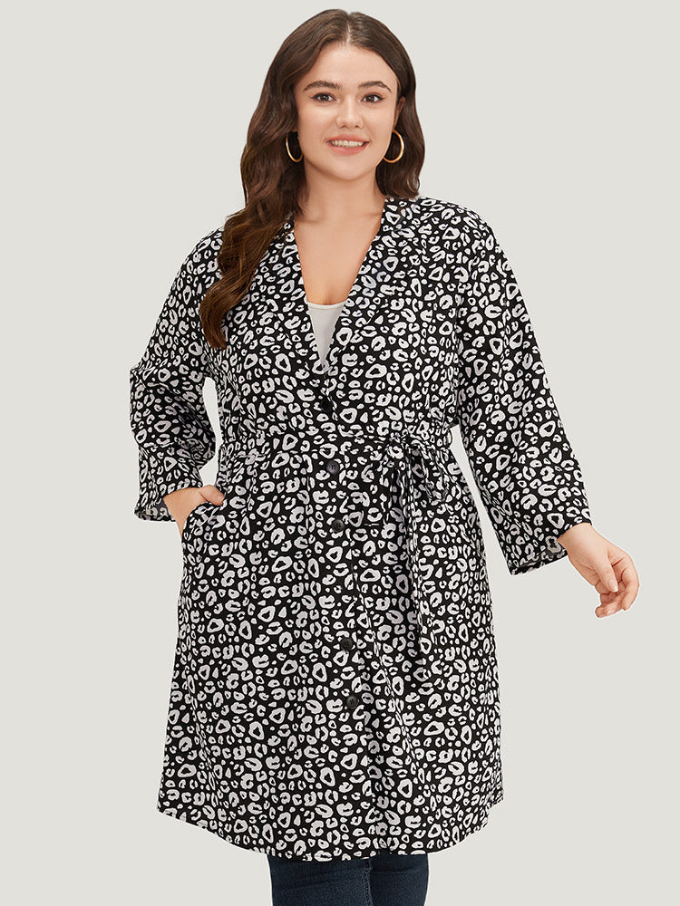 

Leopard Print Belted Suit Collar Button Up Kimono BloomChic, Black