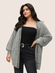 Solid Drop Shoulder Puff Sleeve Knit Cardigan