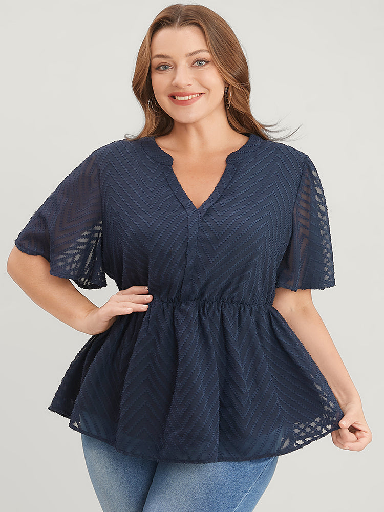 

Plus Size Women Dailywear Plain Ruffle Sleeve Short Sleeve V Neck Dating Blouses BloomChic, Indigo