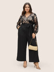 Mesh Wrap Sequined Belted Jumpsuit