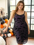 Halloween Bat Print Lace Patchwork Sleep Cami Dress