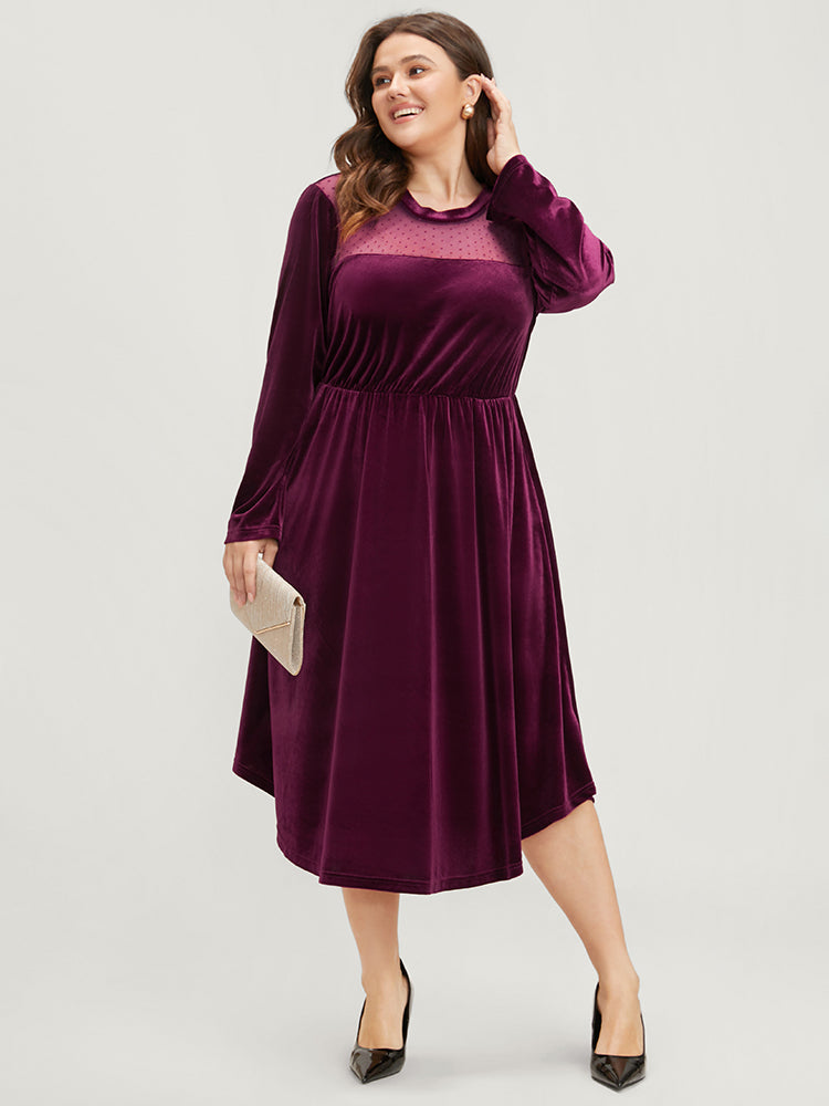 

Plus Size Women Going out Plain See through Regular Sleeve Long Sleeve Round Neck Pocket Party Dresses BloomChic, Burgundy