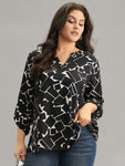 Geometric Notched Tab Sleeve Blouse