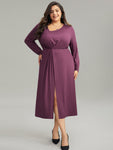 Solid Twist Front Gathered Split Hem Dress