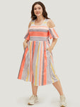 Striped Print Pocketed Dress by Bloomchic Limited